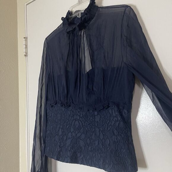 Fotini blue silk high collar chiffon overlay victorian corset size 10 - Picture 2 of 9